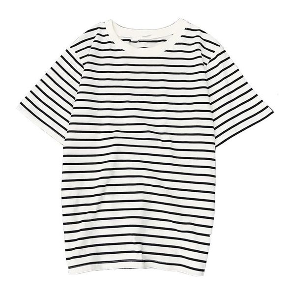 women's t-shirt summer women striped fashion casual loose bottom harajuku o-neck short sleeve, White
women's t-shirt summer women striped fashion casual loose bottom harajuku o-neck short sleeve, White