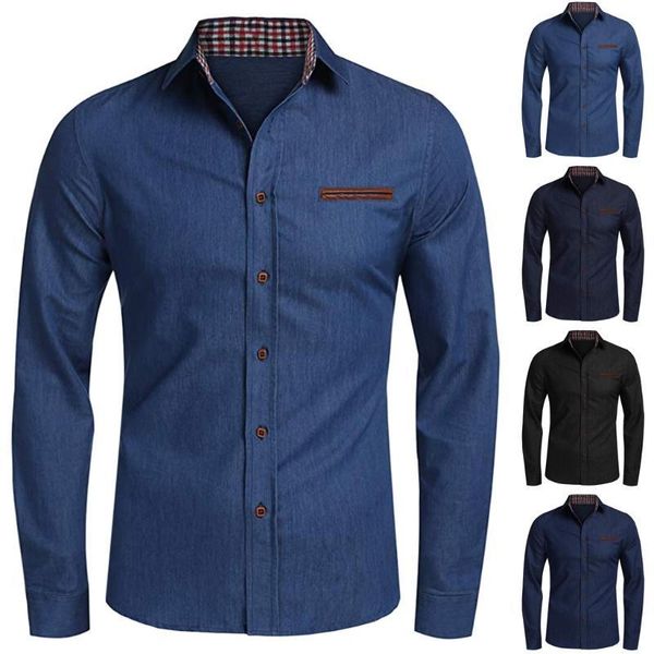 turn-down collar business dress shirts mens casual button trun-down collar denim long sleeve shirts asian size, White;black 
turn-down collar business dress shirts mens casual button trun-down collar denim long sleeve shirts asian size, White;black