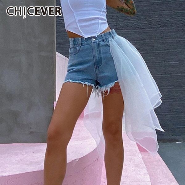 women's shorts chicever denim short pant for women high waist patchwork mesh irregular solid pants female fashion clothes 2021 style, White;black
women's shorts chicever denim short pant for women high waist patchwork mesh irregular solid pants female fashion clothes 2021 style, White;black