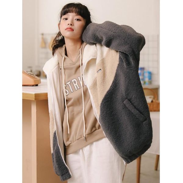 women's jackets winter simple design sense of color matching stand-up collar thick lamb wool coat loose wild zipper, Black;brown
women's jackets winter simple design sense of color matching stand-up collar thick lamb wool coat loose wild zipper, Black;brown