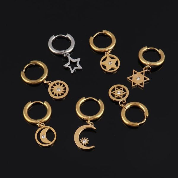 hoop & huggie punk earrings for women stainless steel star charm moon geometric jewelry, Golden;silver
hoop & huggie punk earrings for women stainless steel star charm moon geometric jewelry, Golden;silver