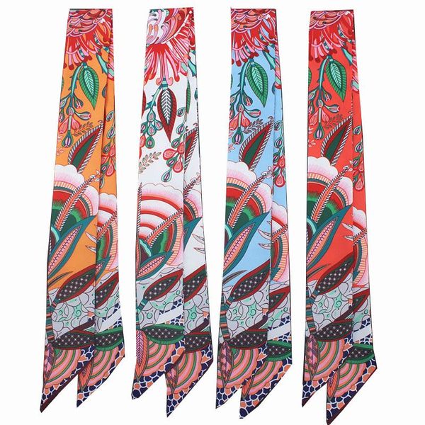 scarves leaf and floral print bag scarf four seasons brand women small silk fashion headband handle ribbon long tie, Blue;gray
scarves leaf and floral print bag scarf four seasons brand women small silk fashion headband handle ribbon long tie, Blue;gray