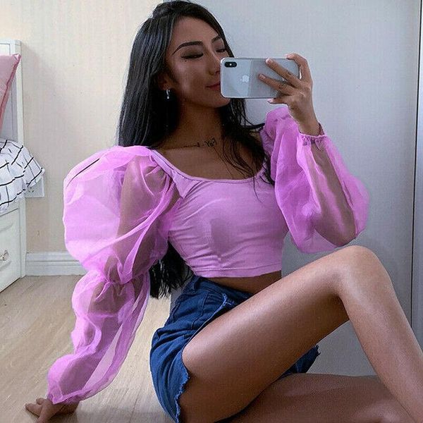 women shirts off shoulder ruffles organza blouses long puff sleeve mesh sheer crop shirt party sweet short blouse, White
women shirts off shoulder ruffles organza blouses long puff sleeve mesh sheer crop shirt party sweet short blouse, White
