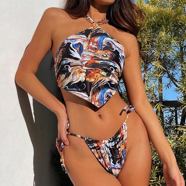 women's swimwear triangles printed halter neck bikinis women bandage swimsuit bikini 2021 push up bathing suit, White;black
women's swimwear triangles printed halter neck bikinis women bandage swimsuit bikini 2021 push up bathing suit, White;black