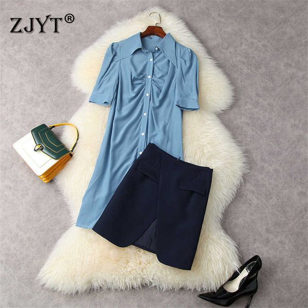 elegant lady office business 2 piece outfits summer women's designer short sleeve folds long shirt dress work wear vestidos 210601, Black;gray
elegant lady office business 2 piece outfits summer women's designer short sleeve folds long shirt dress work wear vestidos 210601, Black;gray