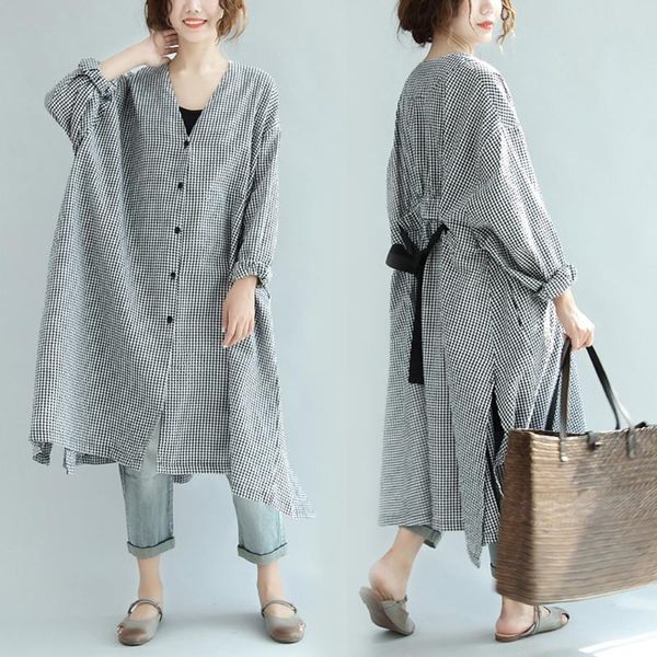 casual dresses spring and summer style korean version back band bandwidth loose dress mid-length v-neck buttoned plaid, Black;gray
casual dresses spring and summer style korean version back band bandwidth loose dress mid-length v-neck buttoned plaid, Black;gray