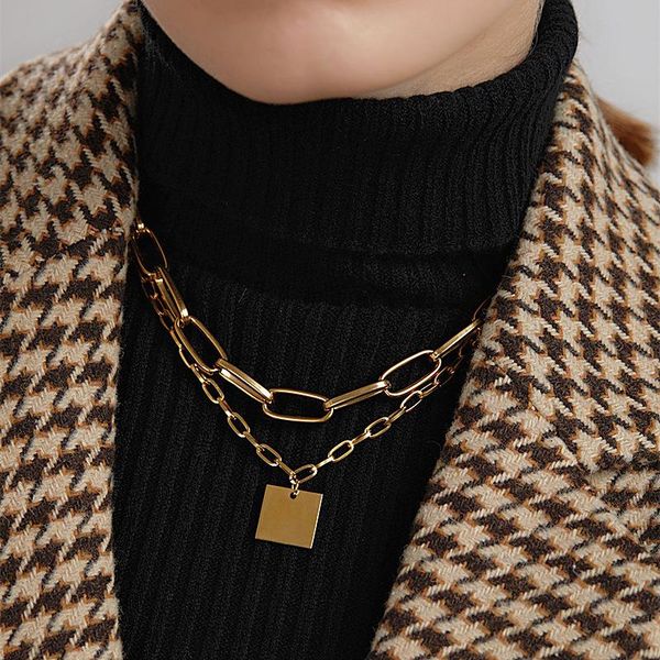 pendant necklaces timeonly street style double layer square necklace chunky hollow cuban chain sweater jewelry for women, Silver
pendant necklaces timeonly street style double layer square necklace chunky hollow cuban chain sweater jewelry for women, Silver