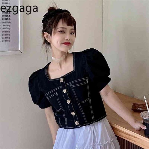 ezgaga chic women blouse thin puff short sleeve summer new vintage square collar korean fashion crop single-breasted casual 210430, Black;brown
ezgaga chic women blouse thin puff short sleeve summer new vintage square collar korean fashion crop single-breasted casual 210430, Black;brown