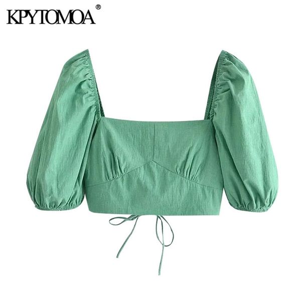 women fashion with elastic trims cropped blouses vintage short sleeve back cross straps female shirts chic 210421, White
women fashion with elastic trims cropped blouses vintage short sleeve back cross straps female shirts chic 210421, White