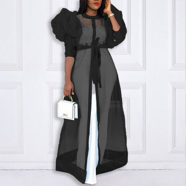 women see through shirt dress transparent plus size maxi cover up lantern sleeves cardigan with belt fashion spring 210416, Black;gray
women see through shirt dress transparent plus size maxi cover up lantern sleeves cardigan with belt fashion spring 210416, Black;gray