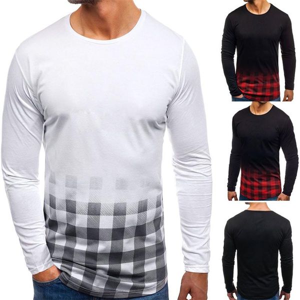 men's t-shirts 2021 spring and summer round neck men tshirt long sleeve trendy casual fashion gradient plaid t shirt for male tee homme, White;black
men's t-shirts 2021 spring and summer round neck men tshirt long sleeve trendy casual fashion gradient plaid t shirt for male tee homme, White;black