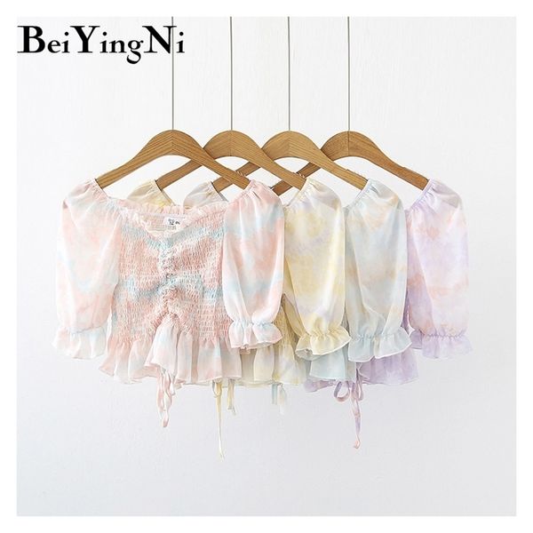 kawaii sweet cropped female slash neck pleated drawstring crop blouses womens tie dye y2k blusas chiffon 210506, White
kawaii sweet cropped female slash neck pleated drawstring crop blouses womens tie dye y2k blusas chiffon 210506, White
