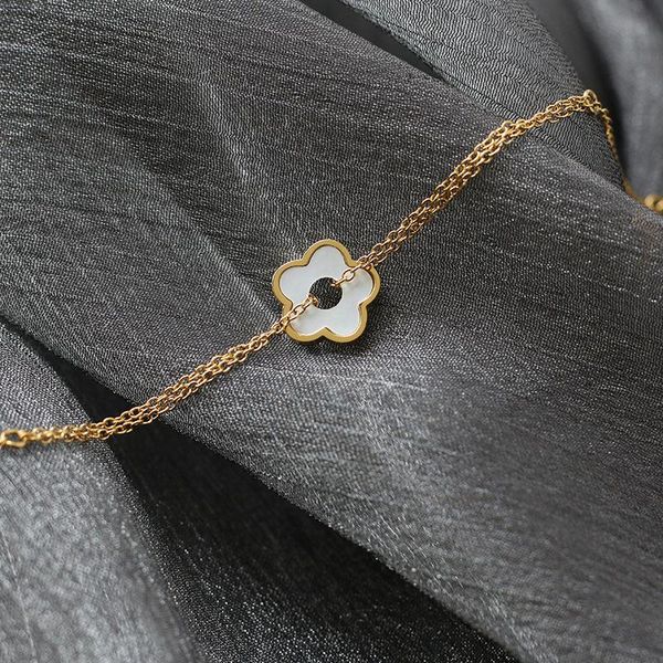 link, chain women's stainless steel daisy charm bracelet white shell flower gold color titanium for women 2021 gift, Black
link, chain women's stainless steel daisy charm bracelet white shell flower gold color titanium for women 2021 gift, Black