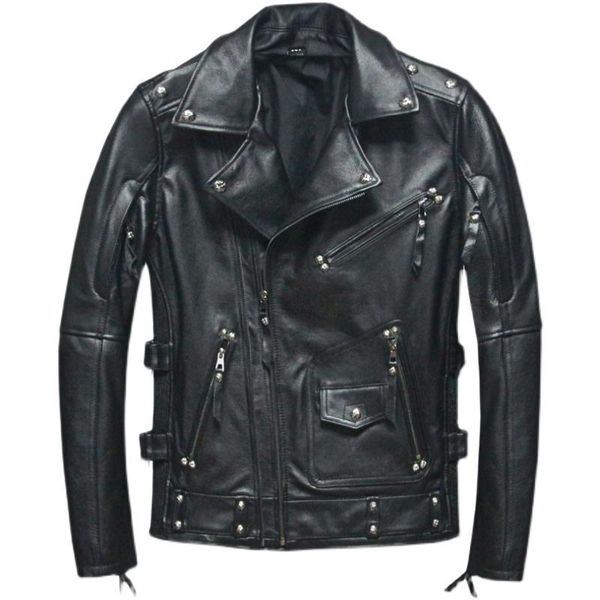 men's leather & faux heavy motorcycle layer cowhide jacket slim lapel locomotive genuine coat for male, Black
men's leather & faux heavy motorcycle layer cowhide jacket slim lapel locomotive genuine coat for male, Black