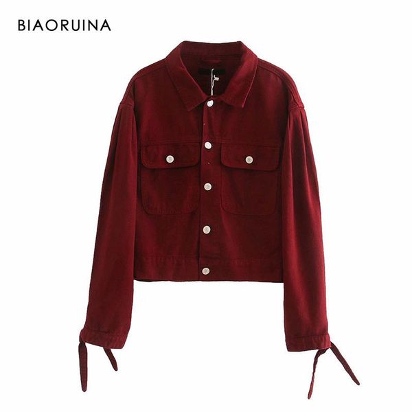 women's jackets biaoruina burgundy single breasted denim short fashion jacket bandages long sleeve casual all-match coat, Black;brown
women's jackets biaoruina burgundy single breasted denim short fashion jacket bandages long sleeve casual all-match coat, Black;brown