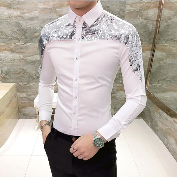 men's shirts marks thin fit male fashion shirt paillette sleeve s night club prom dress 94sl, White;black
men's shirts marks thin fit male fashion shirt paillette sleeve s night club prom dress 94sl, White;black