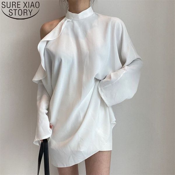 korean chic vintage blouse women off shoulder ruffle stand collar lace up waist long sleeve shirt loose 12090 210506, White
korean chic vintage blouse women off shoulder ruffle stand collar lace up waist long sleeve shirt loose 12090 210506, White