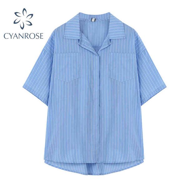boyfriend style blouse women striped oversized loose short sleeve blue cardigan shirts female summer harajuku blusas 210417, White
boyfriend style blouse women striped oversized loose short sleeve blue cardigan shirts female summer harajuku blusas 210417, White