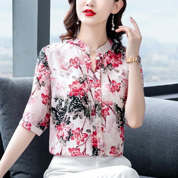 women's blouses & shirts chiffon loose fashion casual short sleeve blusas floral print v-neck summer houthion, White
women's blouses & shirts chiffon loose fashion casual short sleeve blusas floral print v-neck summer houthion, White