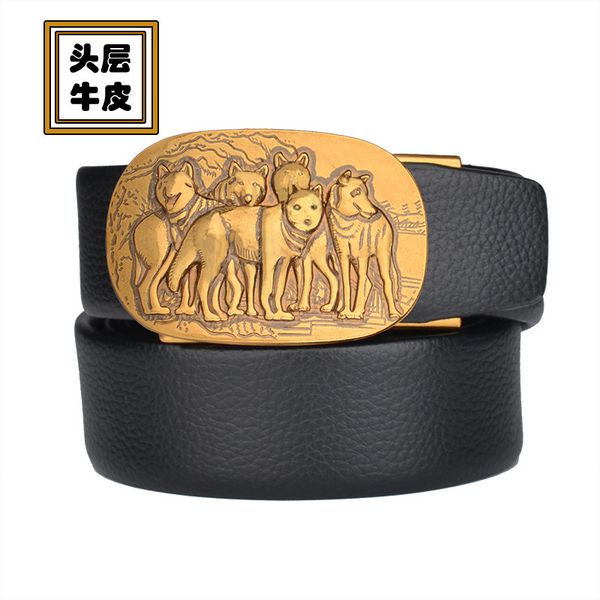 the first layer of cowhide style men's leather versatile belt, bronze wolf auto buckle business belt, Black;brown
the first layer of cowhide style men's leather versatile belt, bronze wolf auto buckle business belt, Black;brown