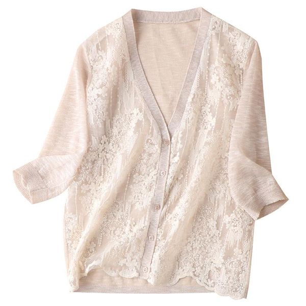 women's knits & tees shuchan summer thin v-neck cardigan women three quarter sleeve patchwork lace single breasted sweater, White
women's knits & tees shuchan summer thin v-neck cardigan women three quarter sleeve patchwork lace single breasted sweater, White