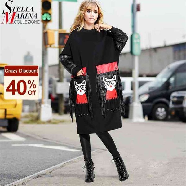 woman winter unique style black dress plus size midi pu long sleeve cartoon pocket fringes ladies cute large dress robe 3084 210729, Black;gray
woman winter unique style black dress plus size midi pu long sleeve cartoon pocket fringes ladies cute large dress robe 3084 210729, Black;gray