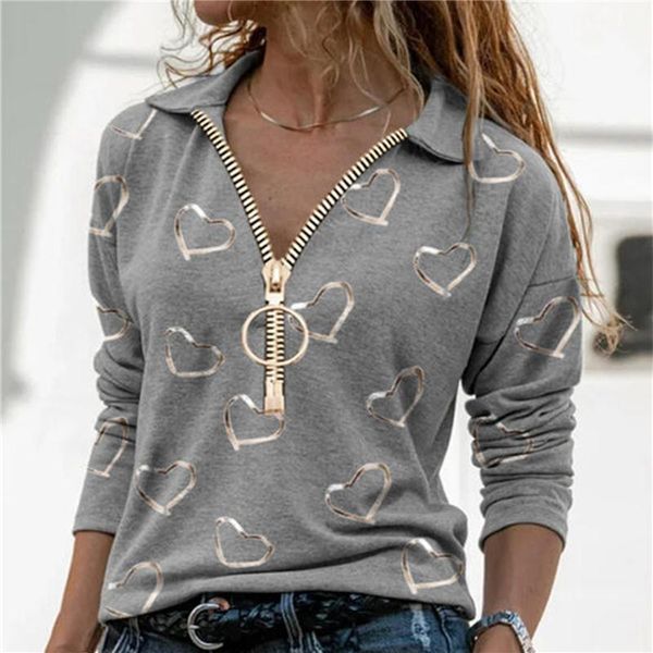 women's t-shirt v-neck pullover elegant heart print zipper t-shirts women autumn casual long sleeve lady shirt street plus-size clo, White
women's t-shirt v-neck pullover elegant heart print zipper t-shirts women autumn casual long sleeve lady shirt street plus-size clo, White