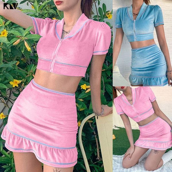 women summer 2 piece velvet outfits short sleeve v-neck zipper crop ruffles high waist bodycon mini skirt club streetwe1, White
women summer 2 piece velvet outfits short sleeve v-neck zipper crop ruffles high waist bodycon mini skirt club streetwe1, White