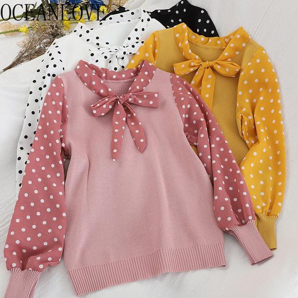 women's sweaters oceanlove student sweet polks dot women chiffon patchwork bow korean pullovers 2021 casual pull femme girls 13473, White;black
women's sweaters oceanlove student sweet polks dot women chiffon patchwork bow korean pullovers 2021 casual pull femme girls 13473, White;black