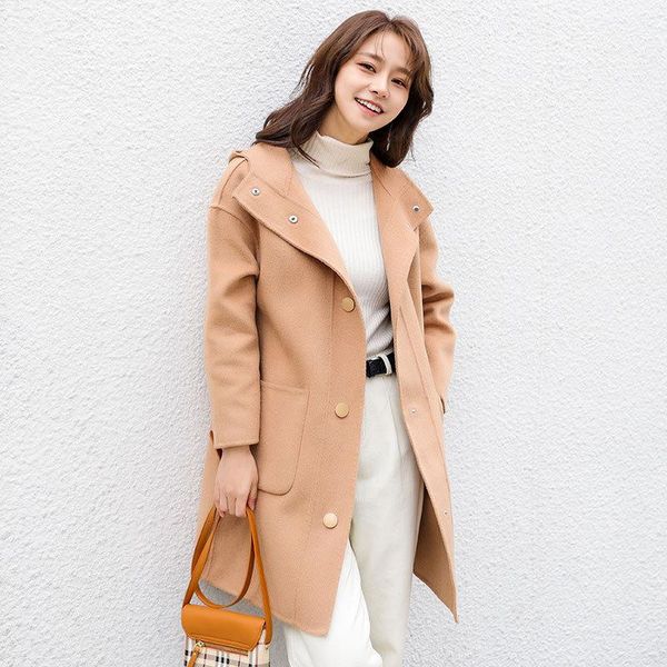 women's wool & blends hooded double-sided cashmere overcoat middle long loose and thin large size tweed fashion, Black
women's wool & blends hooded double-sided cashmere overcoat middle long loose and thin large size tweed fashion, Black