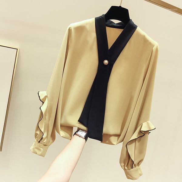 office lady 2021 spring autumn korean matching v-neck tie long-sleeved chiffon shirts blouses blusas femininas fashion women's &, White
office lady 2021 spring autumn korean matching v-neck tie long-sleeved chiffon shirts blouses blusas femininas fashion women's &, White