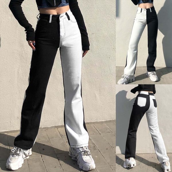 denim high waist women jean wide leg pants straight casual baggy zipper black white stitching personality trousers, Blue
denim high waist women jean wide leg pants straight casual baggy zipper black white stitching personality trousers, Blue