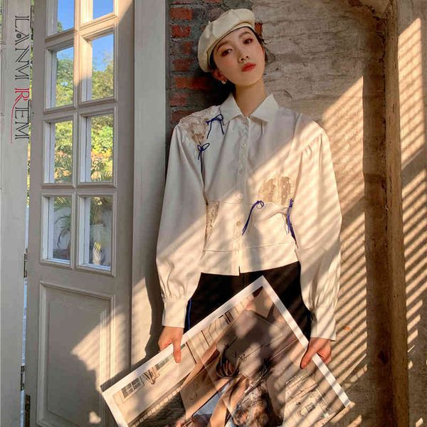 spring arrival blue lace up shirt with turn-down collar loose white color streetwear for women 2a2990 210507
spring arrival blue lace up shirt with turn-down collar loose white color streetwear for women 2a2990 210507
