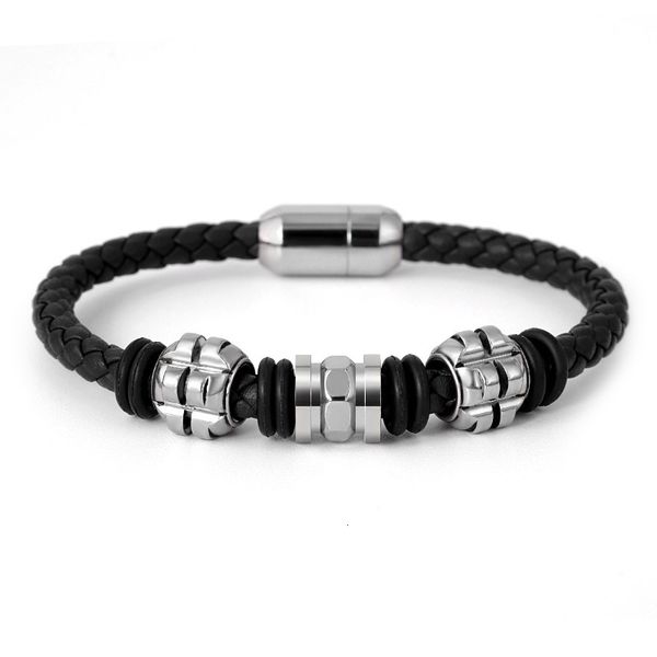 bangles bracelets men's titanium steel bracelet stainless multi leather rope chain double bead magnet buckle woven, Black
bangles bracelets men's titanium steel bracelet stainless multi leather rope chain double bead magnet buckle woven, Black
