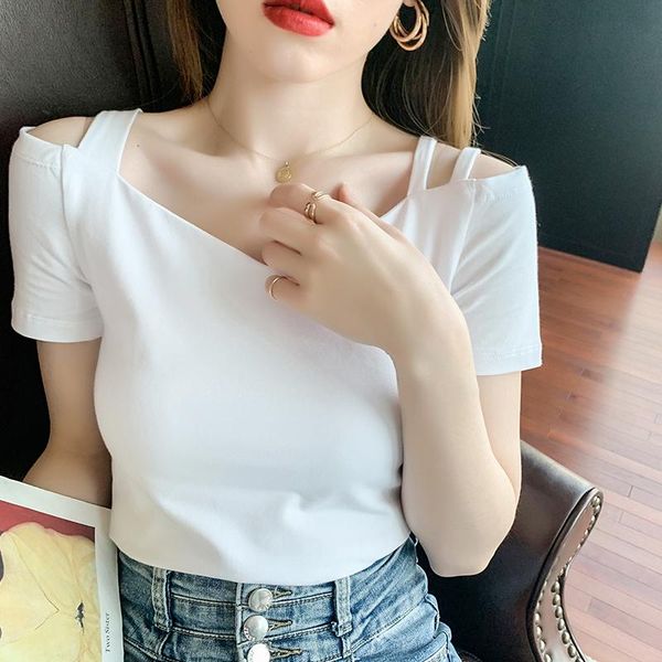women's t-shirt 2021 cotton summer casual elasticity short-sleeve v-neck slim girl's tees female, White
women's t-shirt 2021 cotton summer casual elasticity short-sleeve v-neck slim girl's tees female, White
