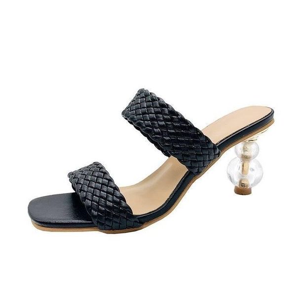 slippers transparent crystal heel women luxury sandals shaped high-heeled summer white square toe braided ladies shoes, Black 
slippers transparent crystal heel women luxury sandals shaped high-heeled summer white square toe braided ladies shoes, Black