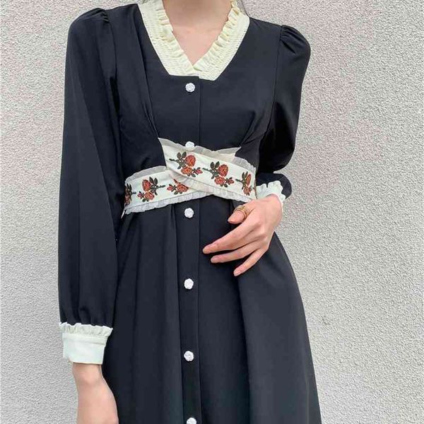 casual dresses vintage black button up ladies puff sleeve tie back lace a line knee length v neck women korean style 9oxl, Black;gray
casual dresses vintage black button up ladies puff sleeve tie back lace a line knee length v neck women korean style 9oxl, Black;gray