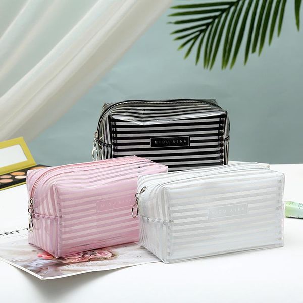portable transparent waterproof makeup bag fashion striped zipper cosmetic organizer women travel toiletry bags & cases
portable transparent waterproof makeup bag fashion striped zipper cosmetic organizer women travel toiletry bags & cases