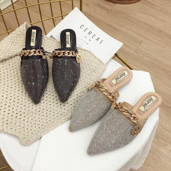80% off store online metal chain slides pointed toe crystal slippers female summer diamond new fashion rhinestone lazy flats sandals casual, Black
80% off store online metal chain slides pointed toe crystal slippers female summer diamond new fashion rhinestone lazy flats sandals casual, Black
