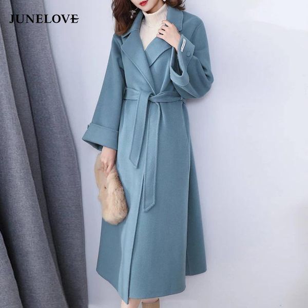 women's wool & blends junelove 2021 winter women woolen coats vintage office lady sashes turn down collar elegant female a-line outwear, Black
women's wool & blends junelove 2021 winter women woolen coats vintage office lady sashes turn down collar elegant female a-line outwear, Black