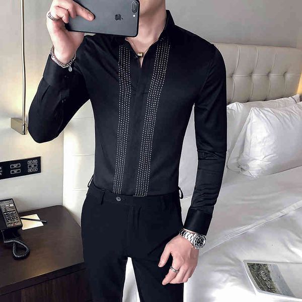 men's casual shirts negcios de qualidade superior cavalheiros camisas listradas roupas masculinas simples manga longa fino ajuste blusa, White;black
men's casual shirts negcios de qualidade superior cavalheiros camisas listradas roupas masculinas simples manga longa fino ajuste blusa, White;black