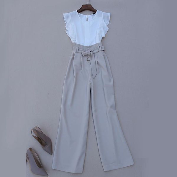 women's two piece pants business casual summer chiffon ruffled short sleeve and high waist belted wide leg trousers office lady ol one, White
women's two piece pants business casual summer chiffon ruffled short sleeve and high waist belted wide leg trousers office lady ol one, White