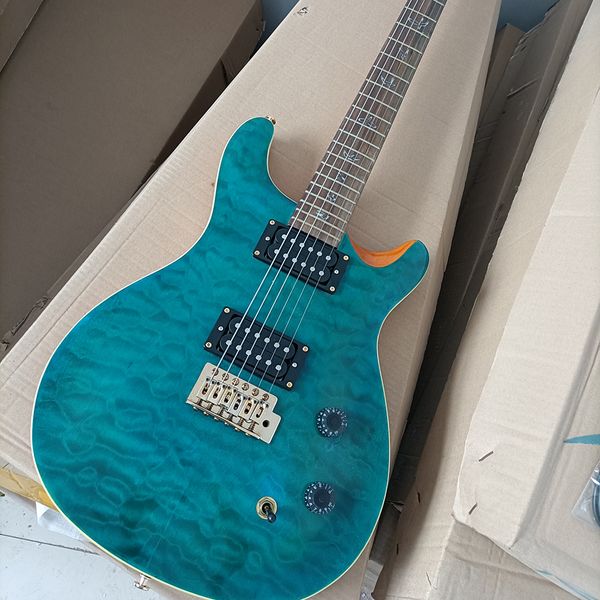 6 strings blue electric guitar with quilted maple veneer,rosewood fretboard 
6 strings blue electric guitar with quilted maple veneer,rosewood fretboard