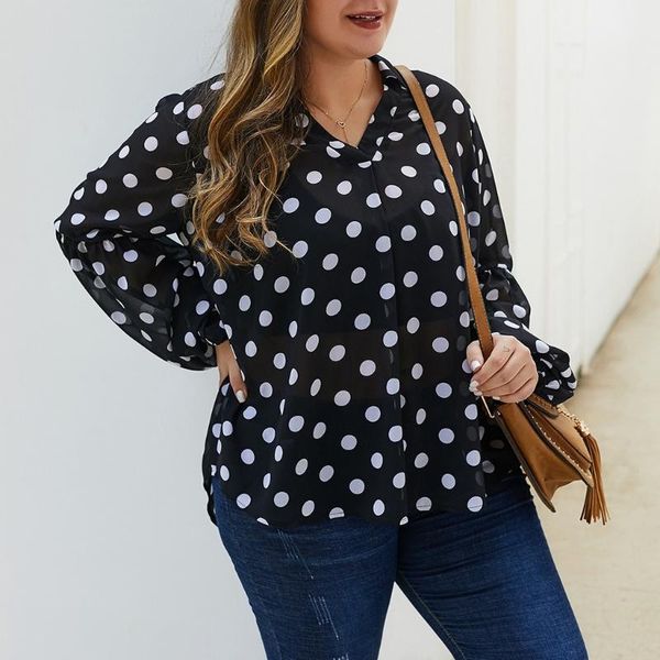 polka dot print shirt women spring v-neck long sleeve blouse female plus size casual beach shirts blusas mujer de moda 2021 women's bl, White 
polka dot print shirt women spring v-neck long sleeve blouse female plus size casual beach shirts blusas mujer de moda 2021 women's bl, White
