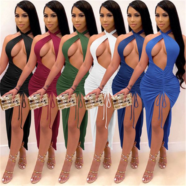 womens solid color dresses fashion trend sleeveless halter backless nightclub long skirts designer summer female casual slit buttocks slim d, Black;gray
womens solid color dresses fashion trend sleeveless halter backless nightclub long skirts designer summer female casual slit buttocks slim d, Black;gray