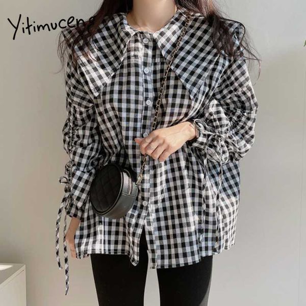 yitimuceng plaid blouse women shirring oveisize shirts peter pan collar puff sleeve red black spring summer fashion 210601, White
yitimuceng plaid blouse women shirring oveisize shirts peter pan collar puff sleeve red black spring summer fashion 210601, White
