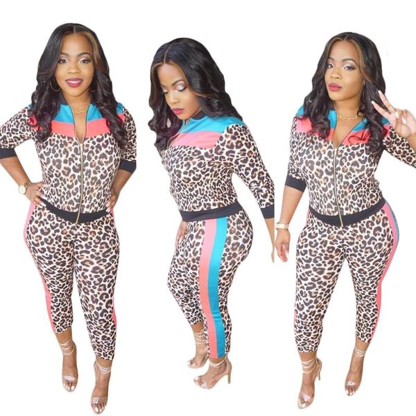 two piece dress fashionable leopard print printed zipper in the sleeve nine - point pants stripe decoration -selling sets, White
two piece dress fashionable leopard print printed zipper in the sleeve nine - point pants stripe decoration -selling sets, White