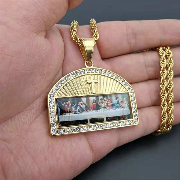 iced out the last supper pendant necklace male gold color stainlsteel cross necklaces for men religious jewelry x0509, Black
iced out the last supper pendant necklace male gold color stainlsteel cross necklaces for men religious jewelry x0509, Black