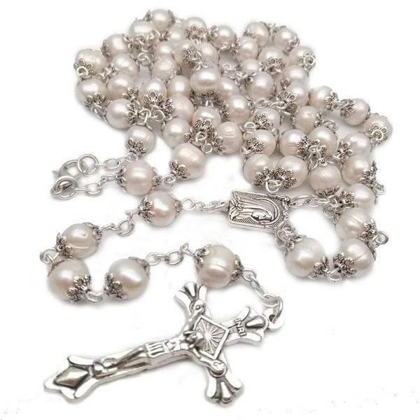 catholic white natural pearls long chain necklace virgin holy jesus cross pendant rosary beads religious prayer jewelry necklaces, Silver
catholic white natural pearls long chain necklace virgin holy jesus cross pendant rosary beads religious prayer jewelry necklaces, Silver