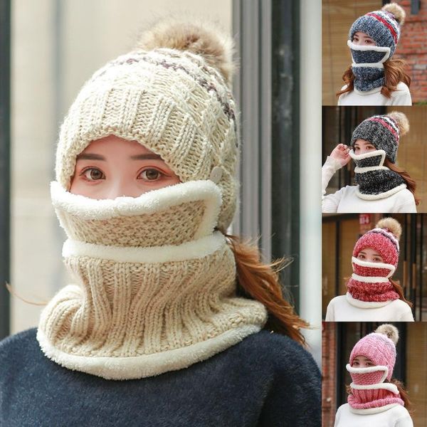 hats, scarves & gloves sets women 3pcs set pompom beanie hat with circle scarf mouth mask warm plush lined knitted winter windproof ski skul, Blue;gray 
hats, scarves & gloves sets women 3pcs set pompom beanie hat with circle scarf mouth mask warm plush lined knitted winter windproof ski skul, Blue;gray